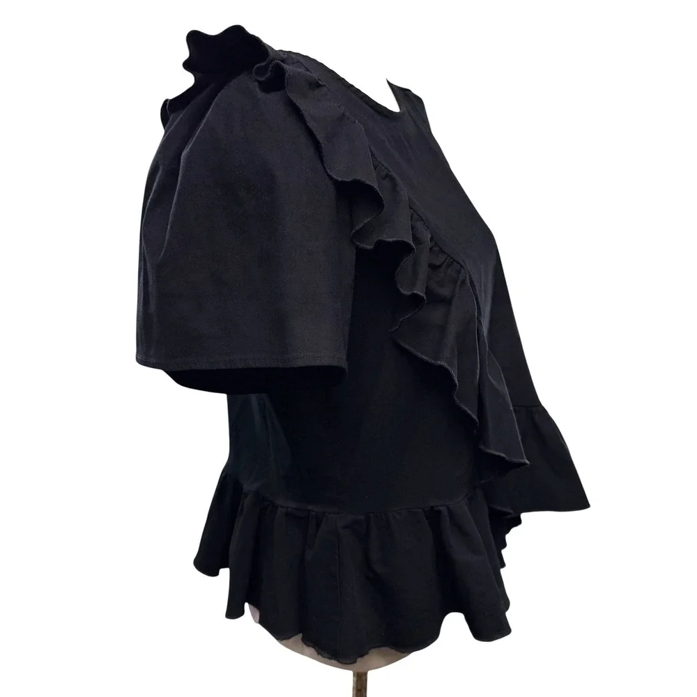 Sea New York Structured Cross Over‎ Ruffle Top Women's Size 8 Peplum Black